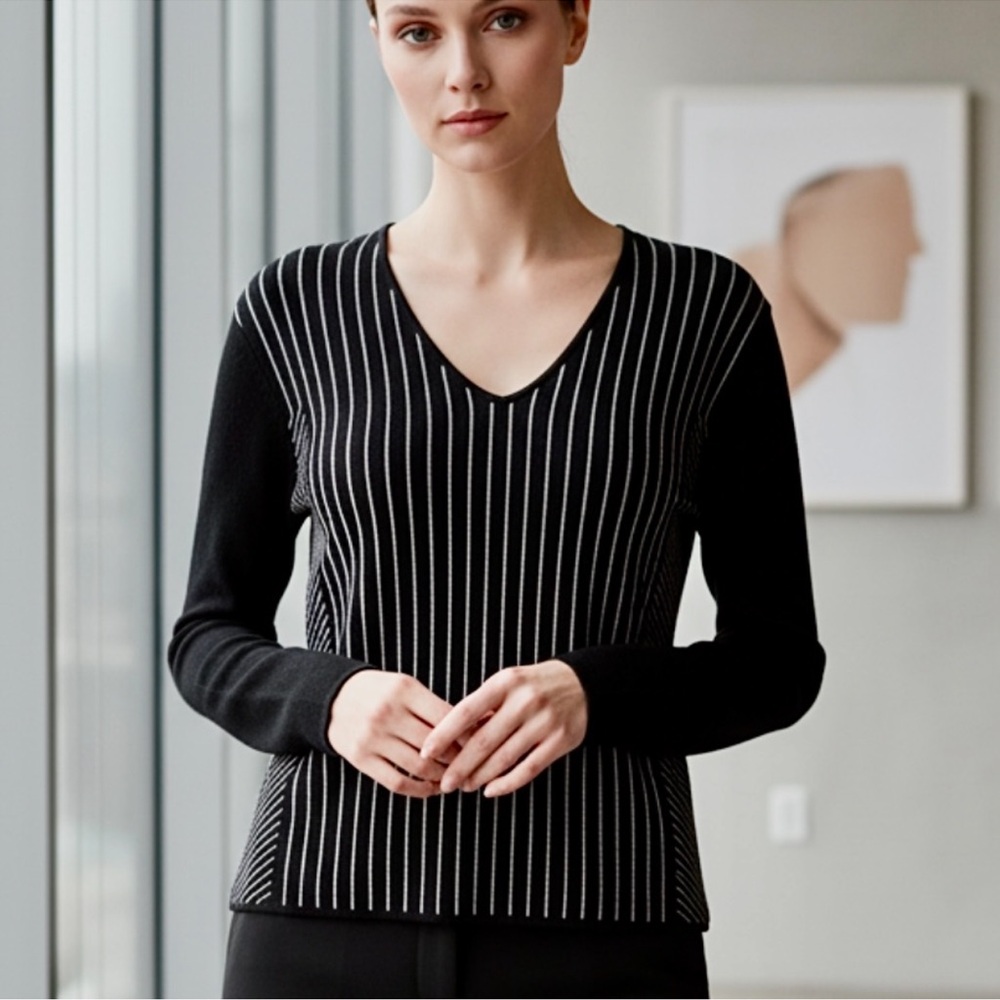 Cyrus Black and White Vertical Stripe Sweater